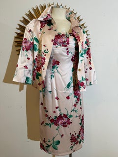 Dolce & Gabbana Floral on Shell Pink Silk Satin Dress and Jacket Ensemble