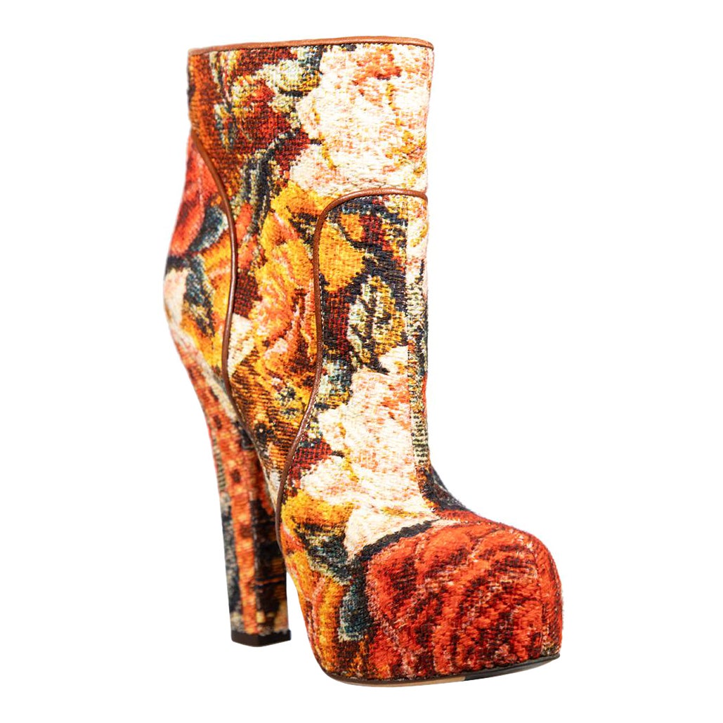 Dolce & Gabbana Botines de Jacquard con Estampado Floral Talla IT 39