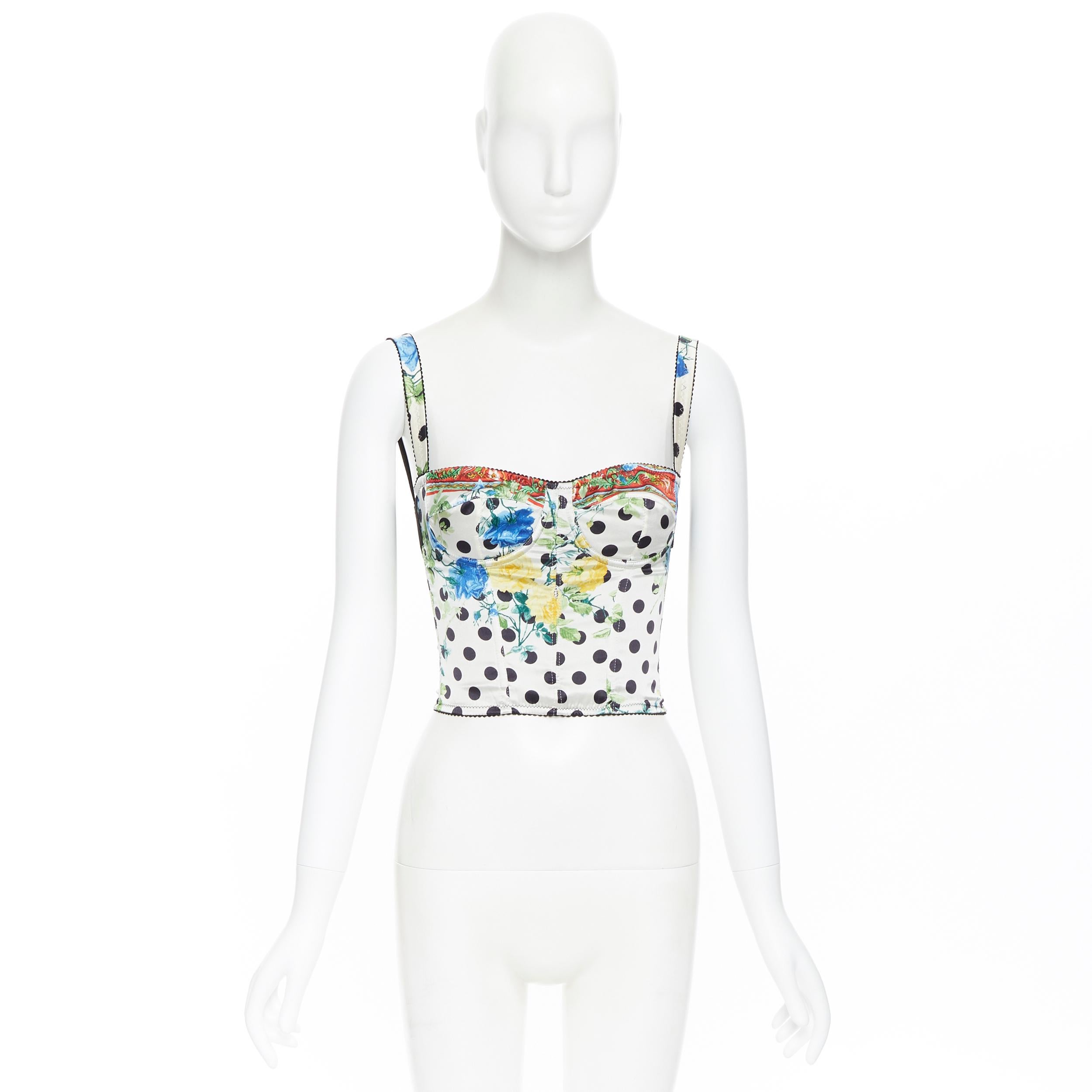 DOLCE GABBANA top corsé corpiño deshuesado con estampado floral de lunares IT36 XS Gris
