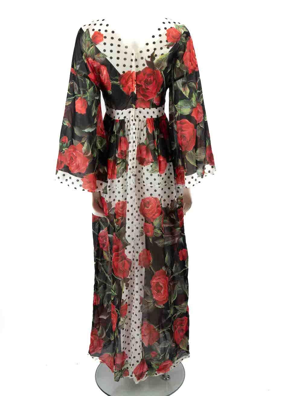 Dolce & Gabbana Floral & Polkadot Print Maxi Dress Size XS In Excellent Condition For Sale In London, GB