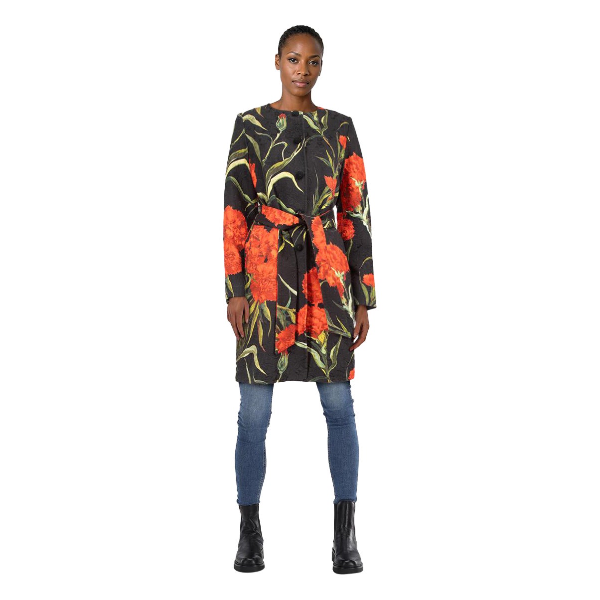 Dolce 
Gabbana Floral Print Belted Coat Size S