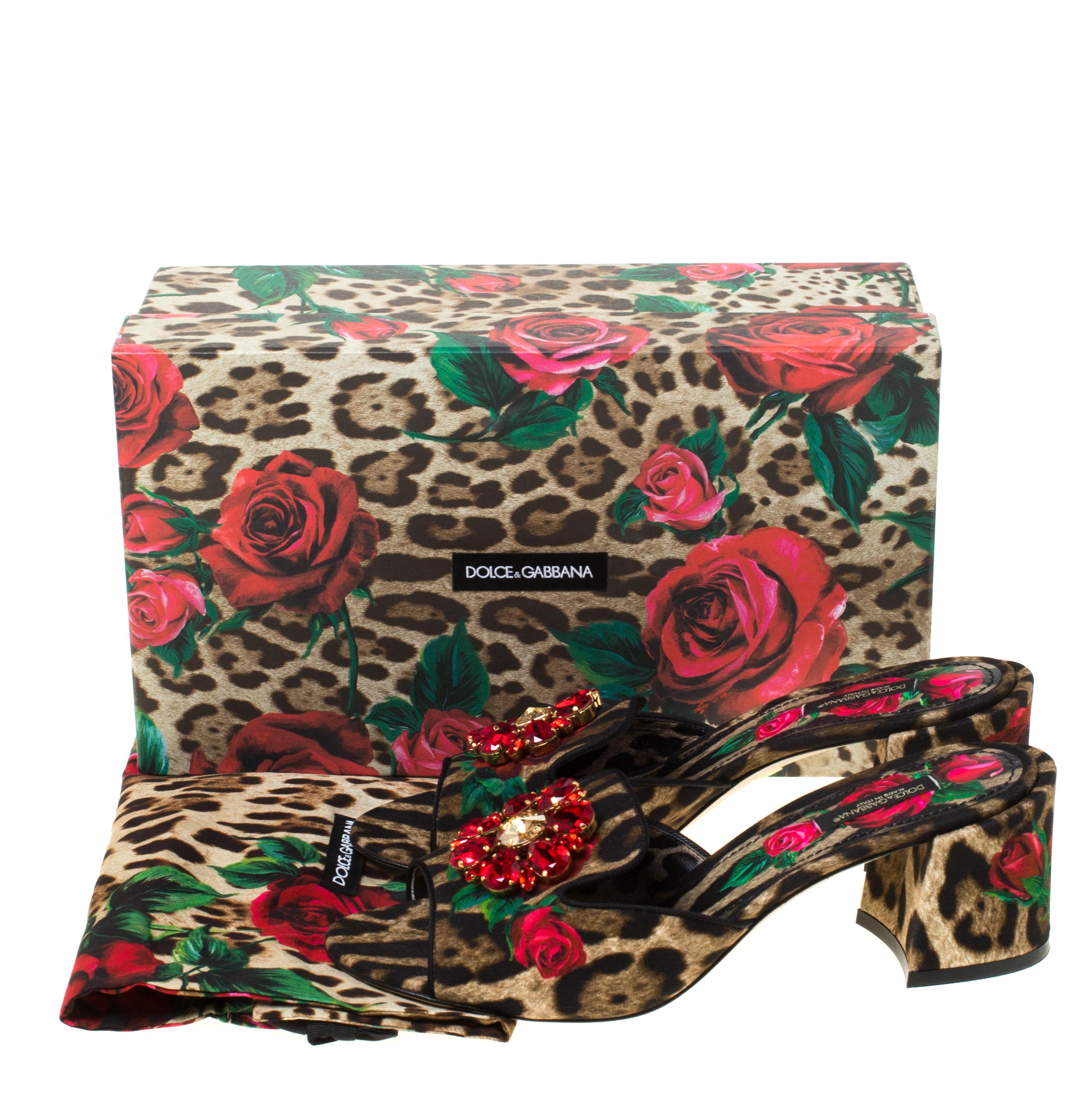 Dolce & Gabbana Floral Print Canvas Crystal Embellished Slip On Mules Size 39.5 2