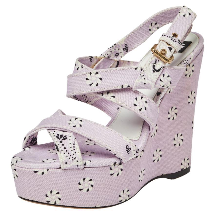 Dolce & Gabbana Floral Print Canvas Wedge Platform Slingback Sandals Size 38