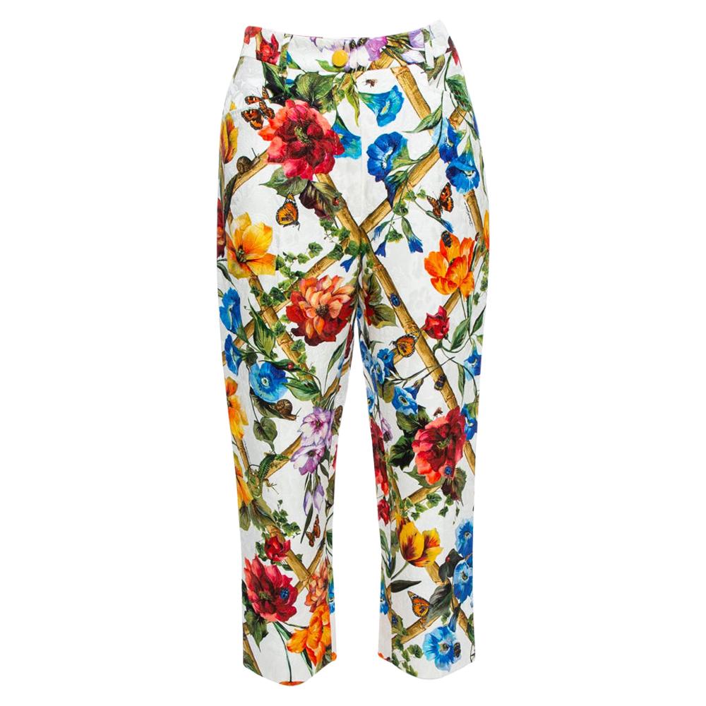 Dolce & Gabbana Floral Print Cotton Jacquard Cropped Pants M