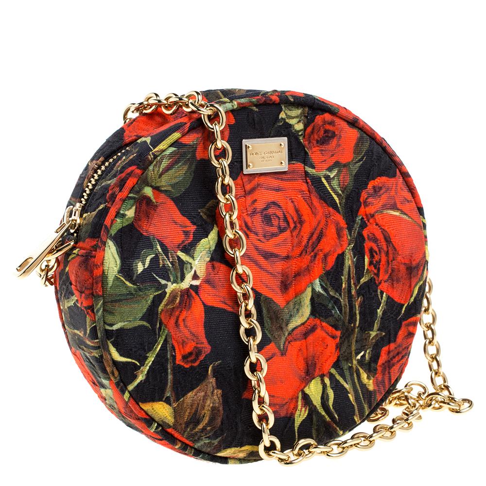 Dolce & Gabbana Floral Print Fabric Miss Glam Round Shoulder Bag In Excellent Condition In Dubai, Al Qouz 2