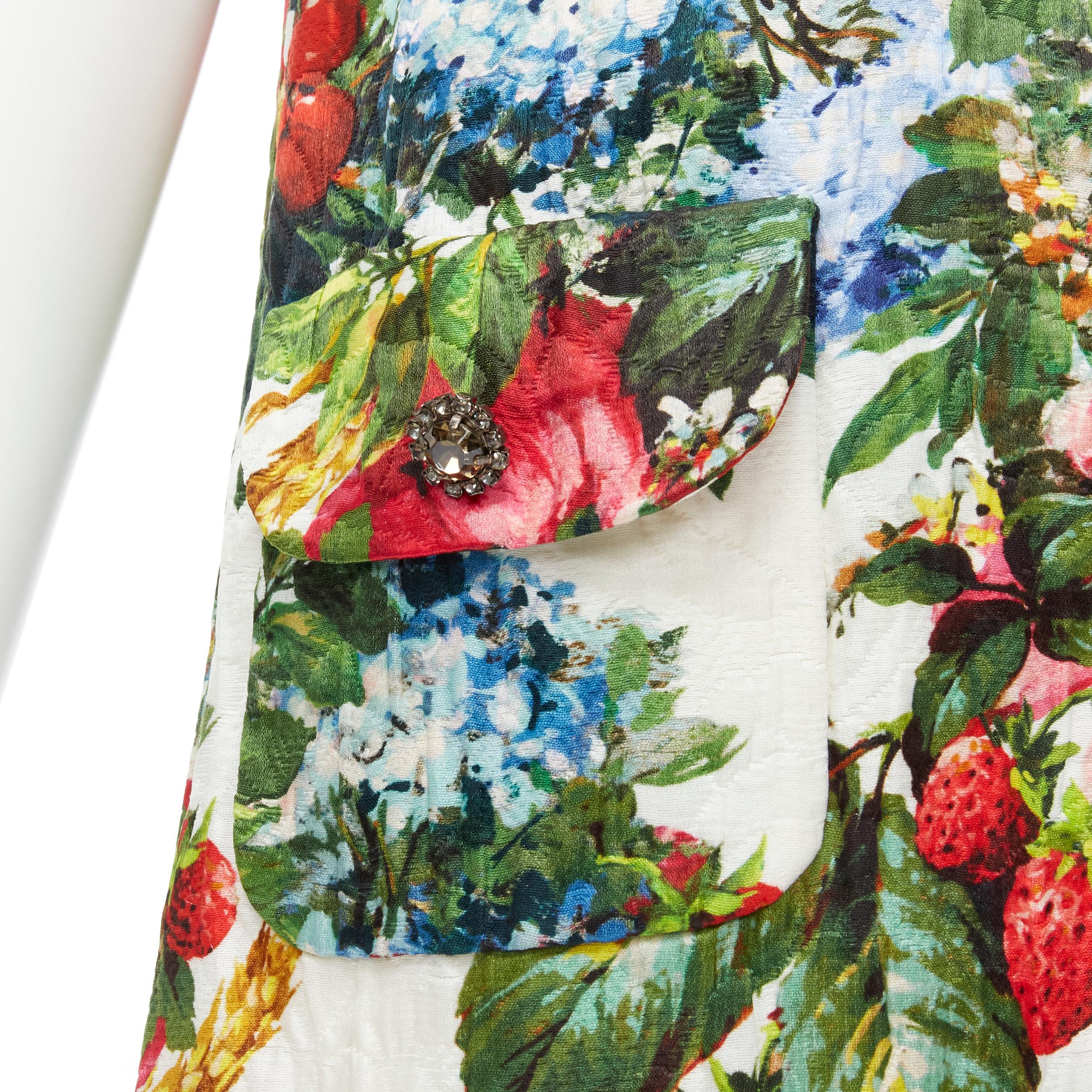 DOLCE GABBANA floral print jacquard crystal button short sleeve coat IT36 XS 
Reference: TGAS/B02052 
Brand: Dolce Gabbana 
Material: Cotton 
Color: Multicolour 
Pattern: Floral 
Closure: Snap 
Extra Detail: Floral print on textured jacquard. Dual