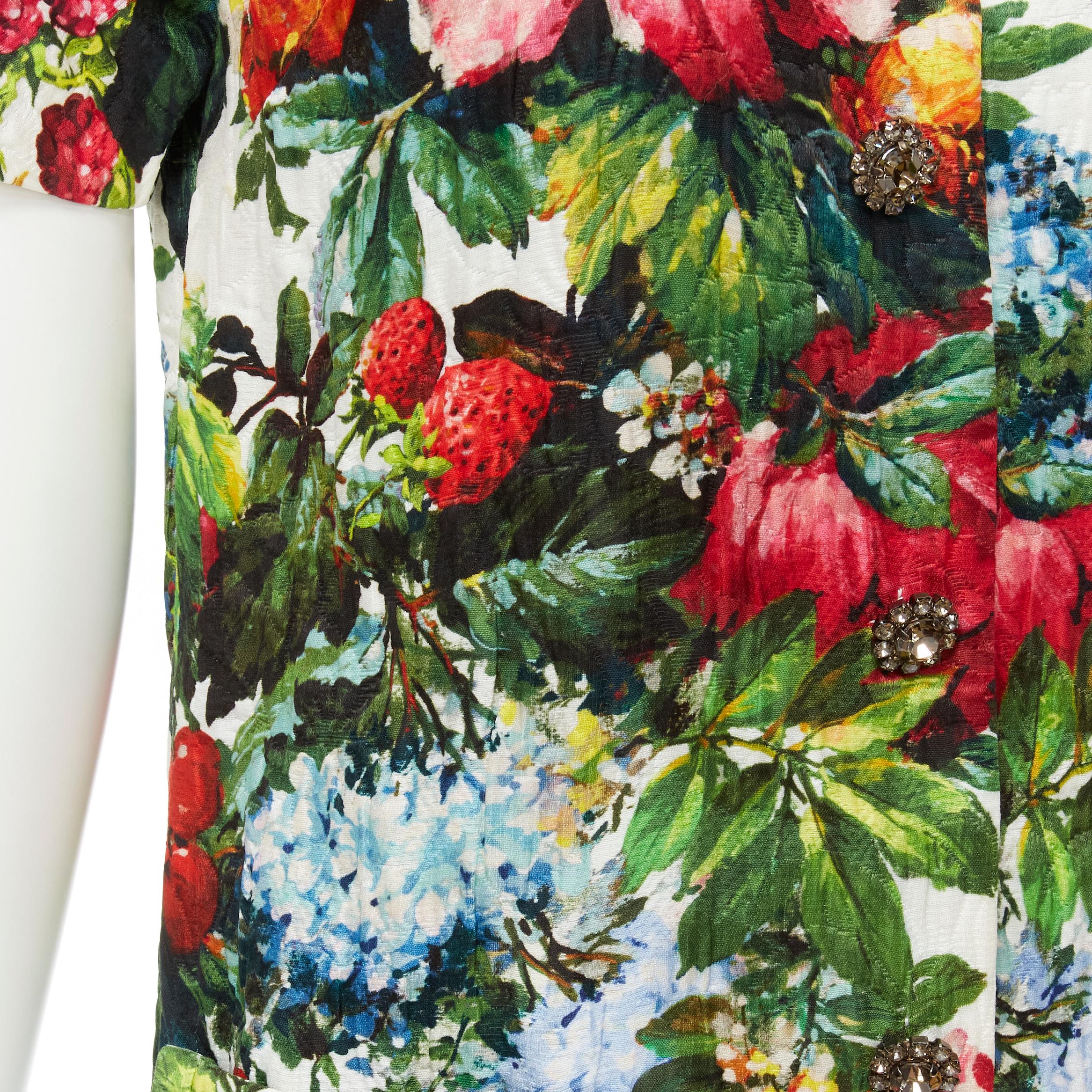 Women's DOLCE GABBANA floral print jacquard crystal button short sleeve coat IT36 XS