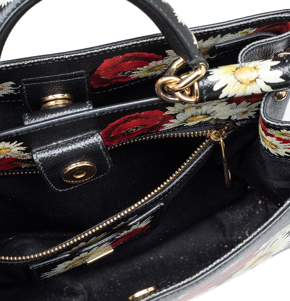 Dolce & Gabbana Floral Print Leather Miss Sicily Top Handle Bag 1