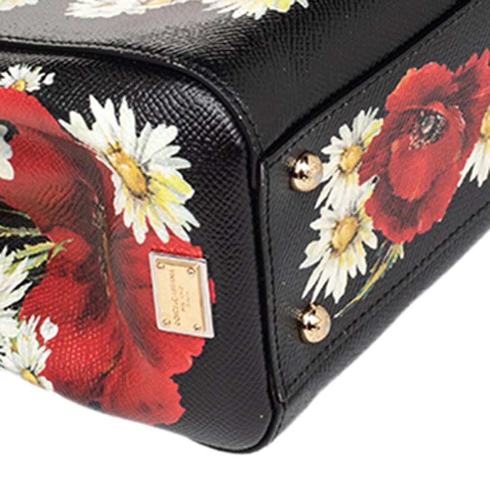 Dolce & Gabbana Floral Print Leather Miss Sicily Top Handle Bag 2