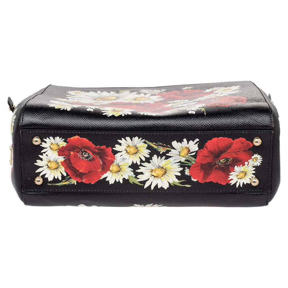 Dolce & Gabbana Floral Print Leather Miss Sicily Top Handle Bag 3