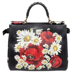 Dolce & Gabbana Floral Print Leather Miss Sicily Top Handle Bag