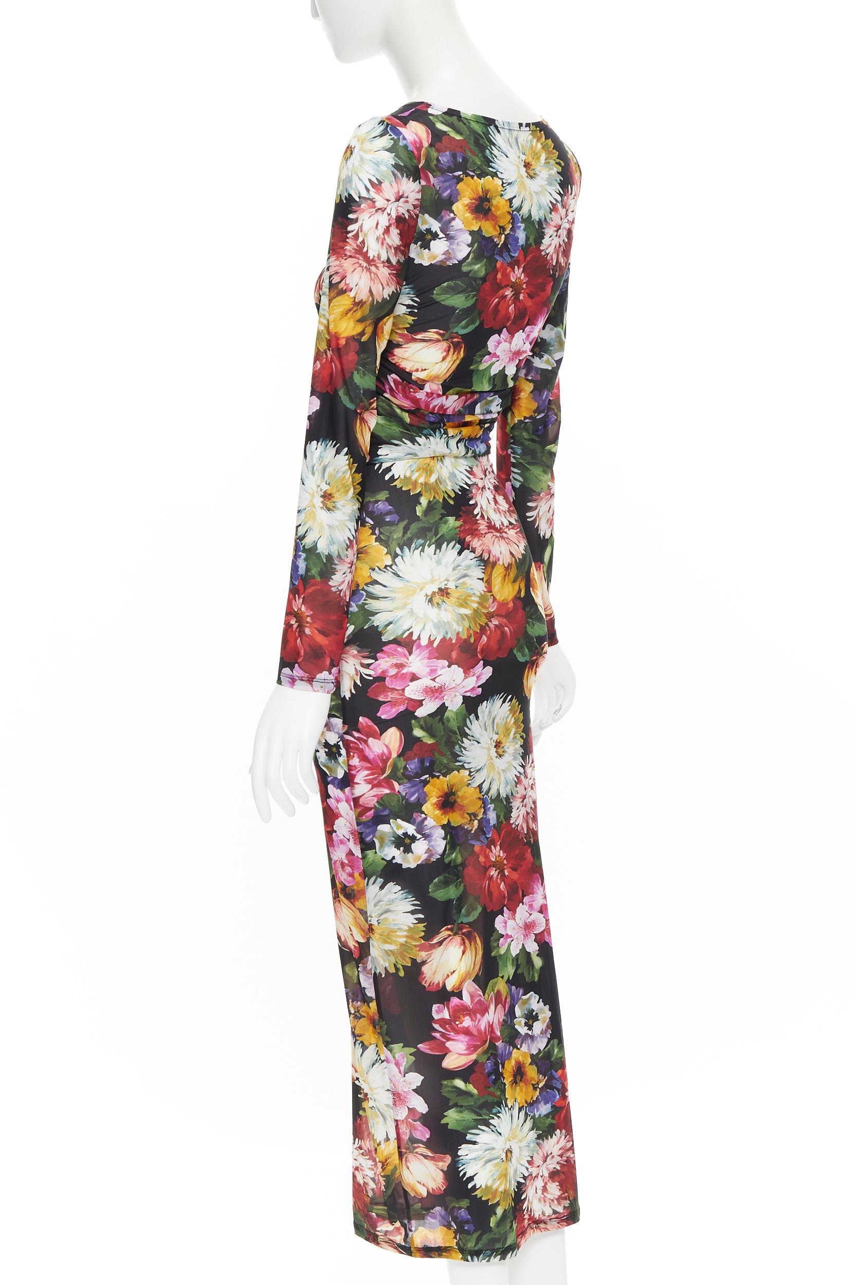 DOLCE GABBANA vestido midi de manga larga y cintura fruncida con estampado floral IT38 XS 1
