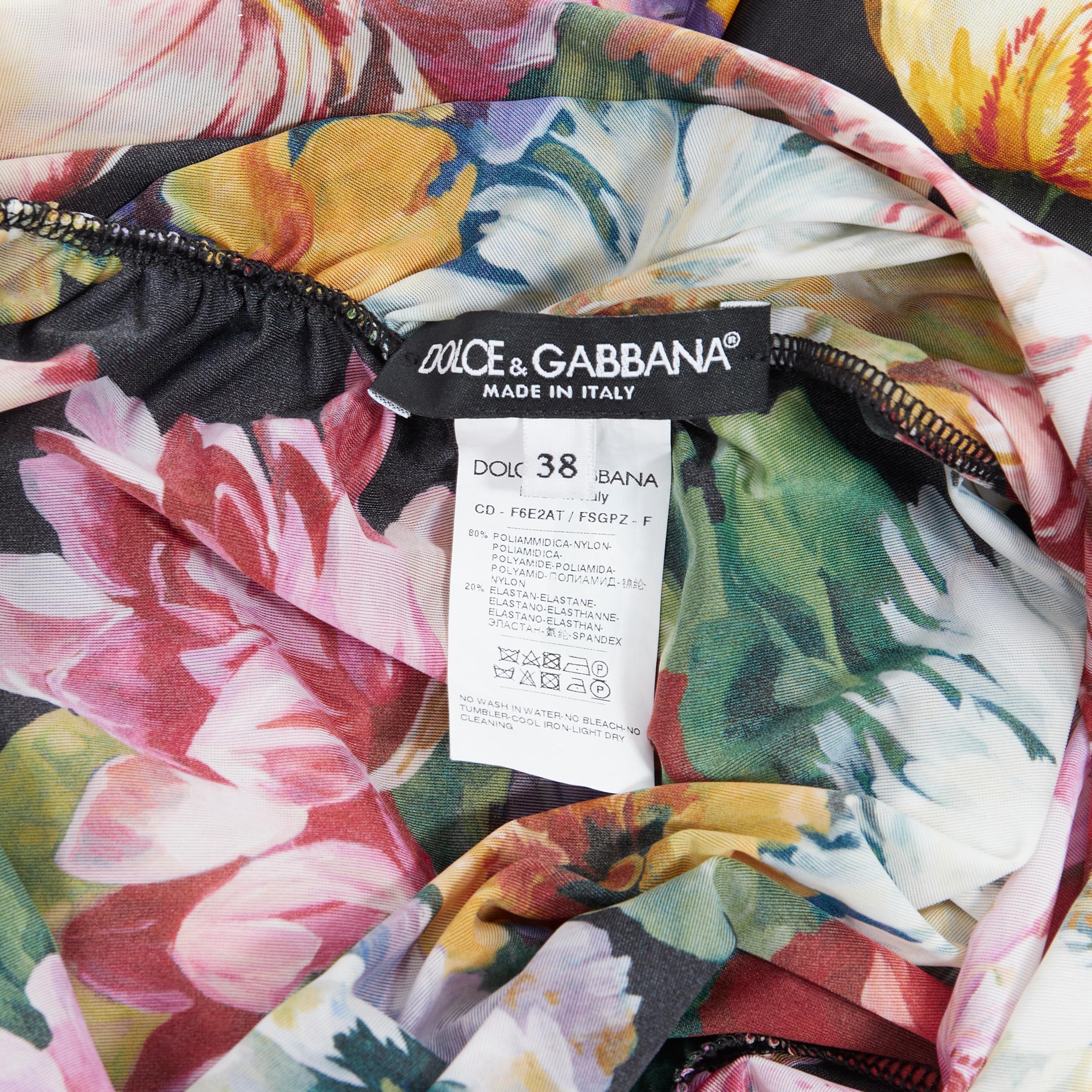 DOLCE GABBANA vestido midi de manga larga y cintura fruncida con estampado floral IT38 XS 3