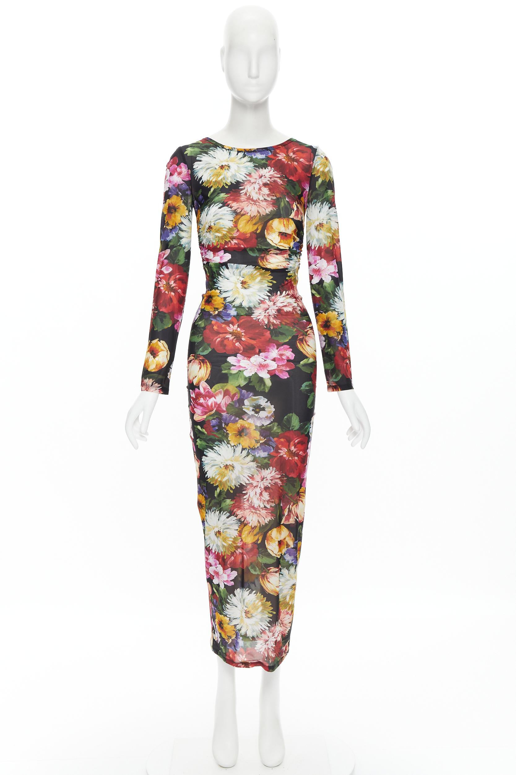 DOLCE GABBANA vestido midi de manga larga y cintura fruncida con estampado floral IT38 XS 4