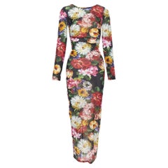 DOLCE GABBANA Langärmeliges Midikleid mit Blumenmuster und geraffter Taille IT38 XS