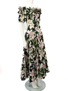 Dolce & Gabbana Floral Print Off Shoulder Midi Dress Size XS
