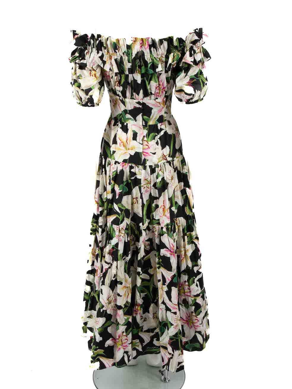Dolce & Gabbana Floral Print Off Shoulder Midi Dress Size XS In Excellent Condition In London, GB