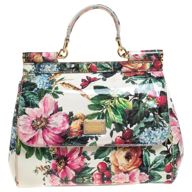Dolce and Gabbana Floral Print Patent Leather Medium Miss Sicily Top ...