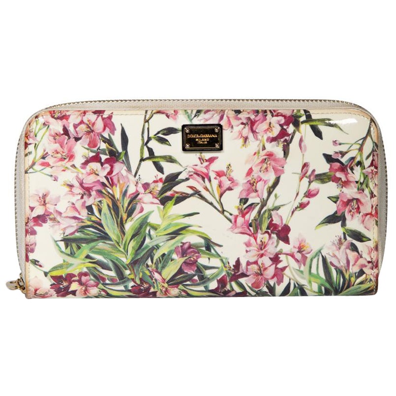 Dolce & Gabbana Floral Print Patent Zip Wallet