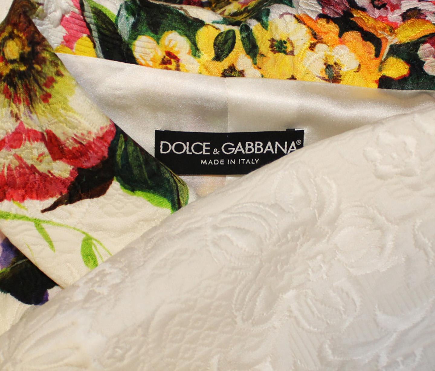 Beige Dolce & Gabbana Floral Print Quilted Jacquard Coat  46 EU