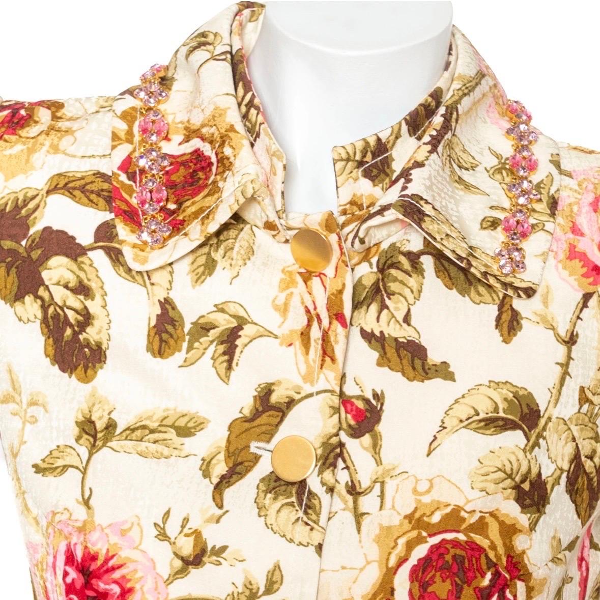 Women's Dolce & Gabbana Floral Print Rhinestone Collared Jacket For Sale