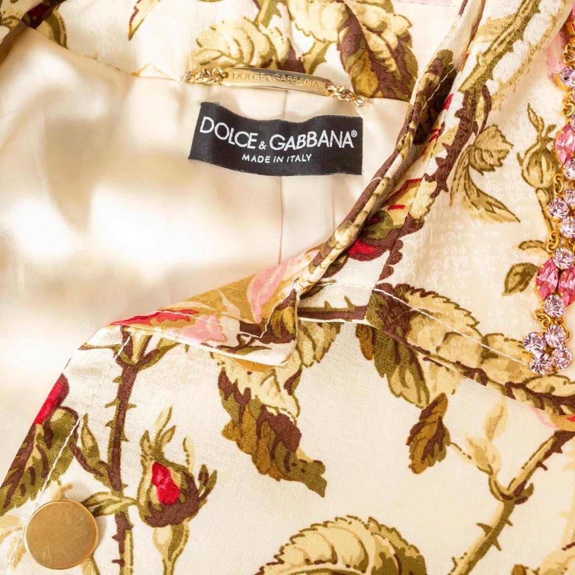 Dolce & Gabbana Floral Print Rhinestone Collared Jacket For Sale 1