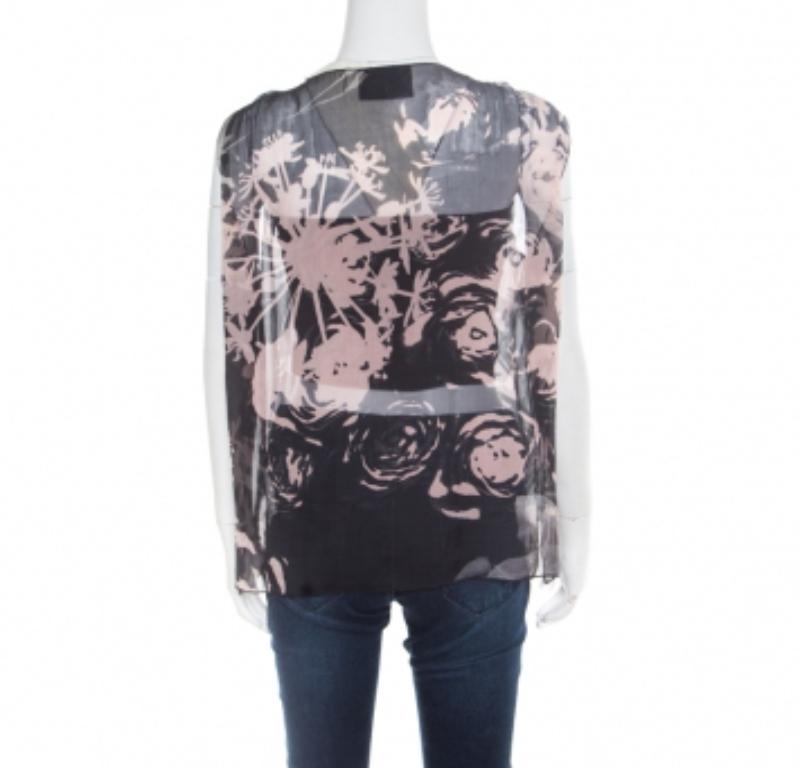 Dolce & Gabbana - Top senza maniche in seta trasparente con stampa floreale e dettaglio applique - M. I. In condizioni buone in vendita a Dubai, Al Qouz 2