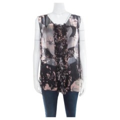 Dolce & Gabbana Floral Print Sheer Silk Ruffled Applique Detail Sleeveless Top M