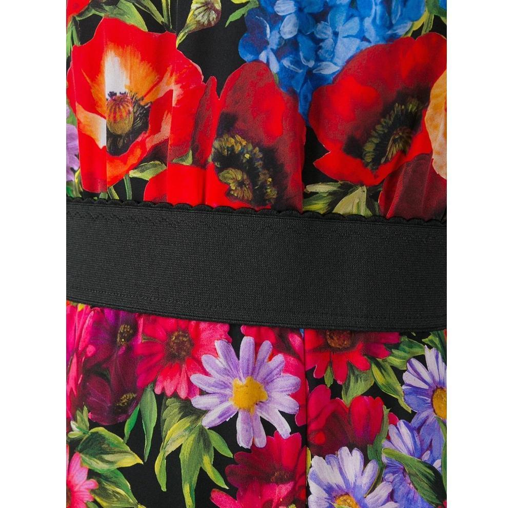 Black DOLCE & GABBANA Floral Print Silk Dress sz IT46 US 8-10 For Sale