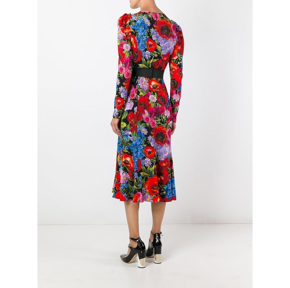 DOLCE & GABBANA Floral Print Silk Dress sz IT46 US 8-10 In New Condition For Sale In Brossard, QC