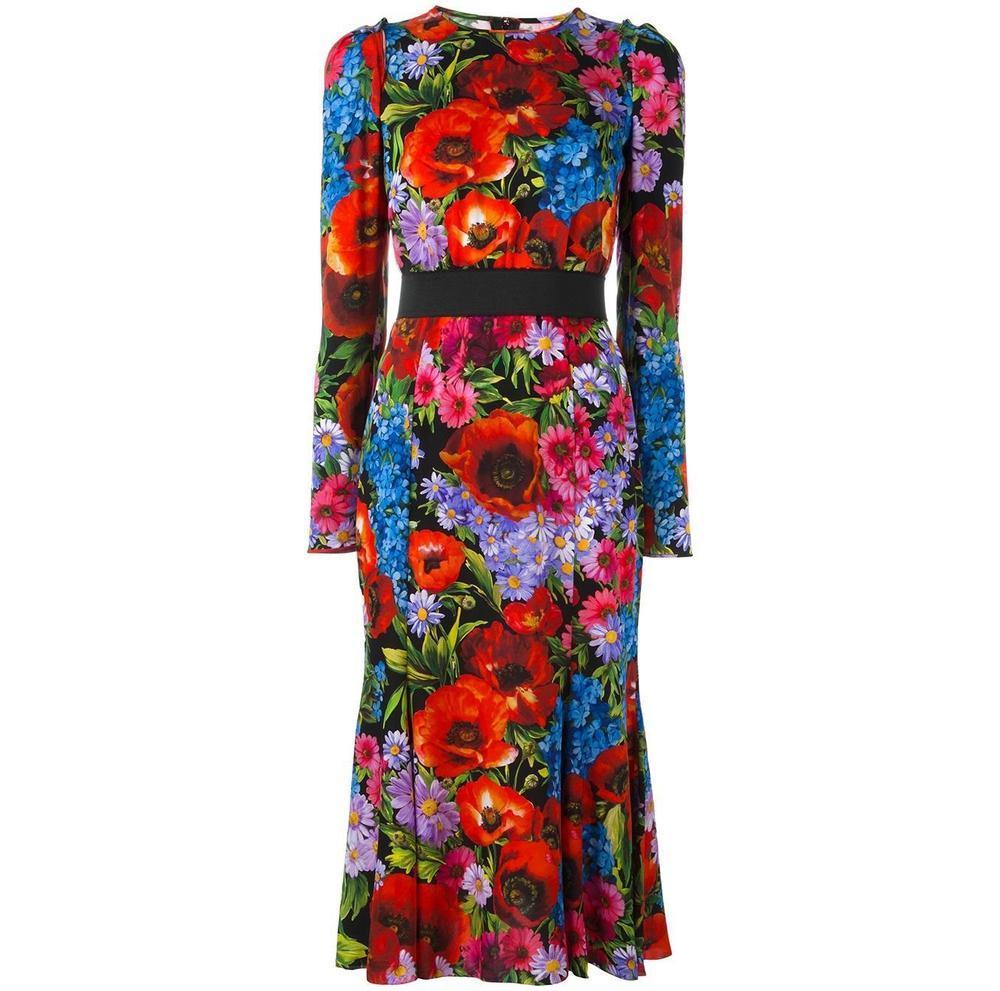 DOLCE & GABBANA Floral Print Silk Dress sz IT46 US 8-10 For Sale