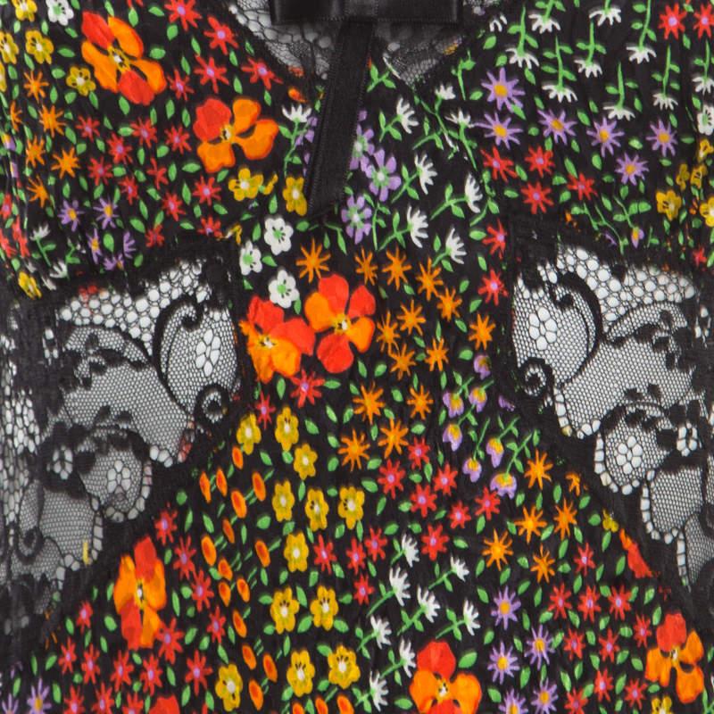 Robe longue sans manches Dolce & Gabbana imprimé floral en soie transparente avec dentelle insérée M en vente 2