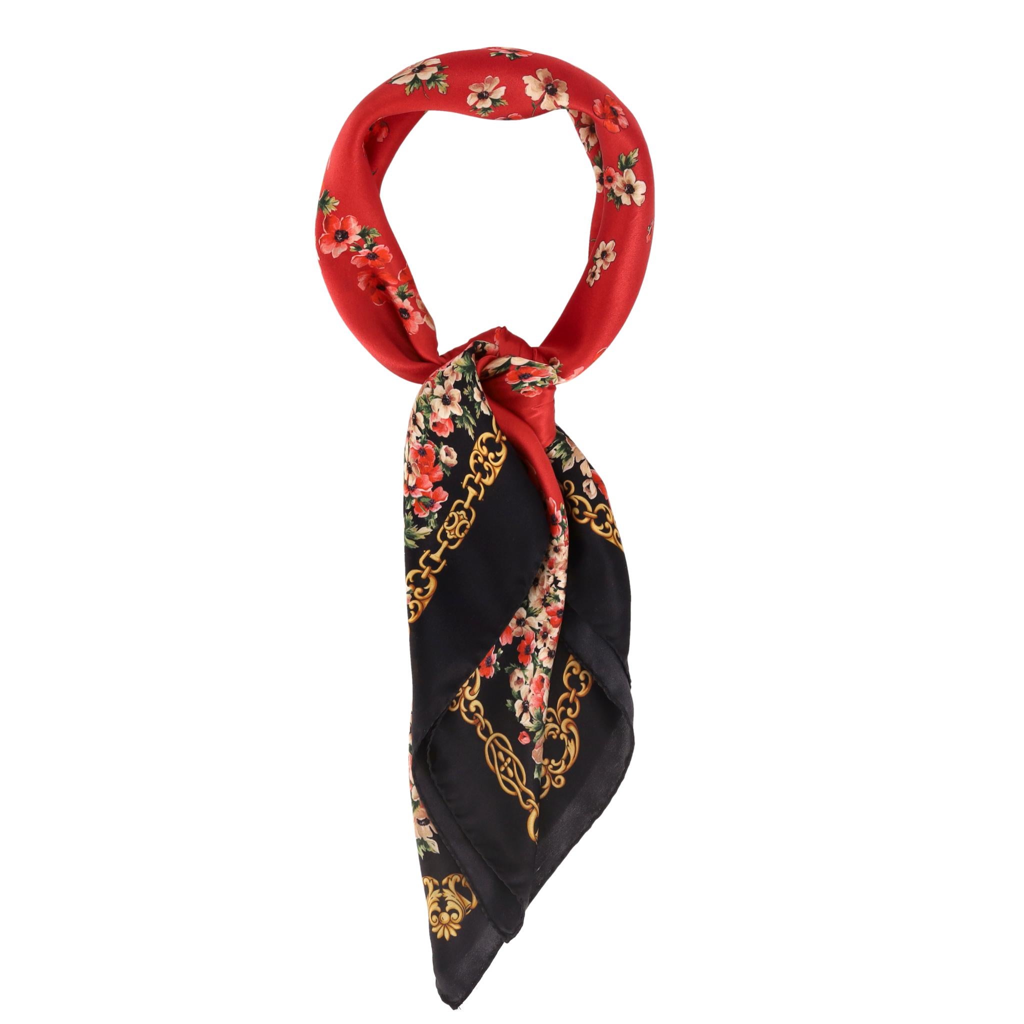 Red Dolce & Gabbana Floral Print Silk Twill Scarf For Sale