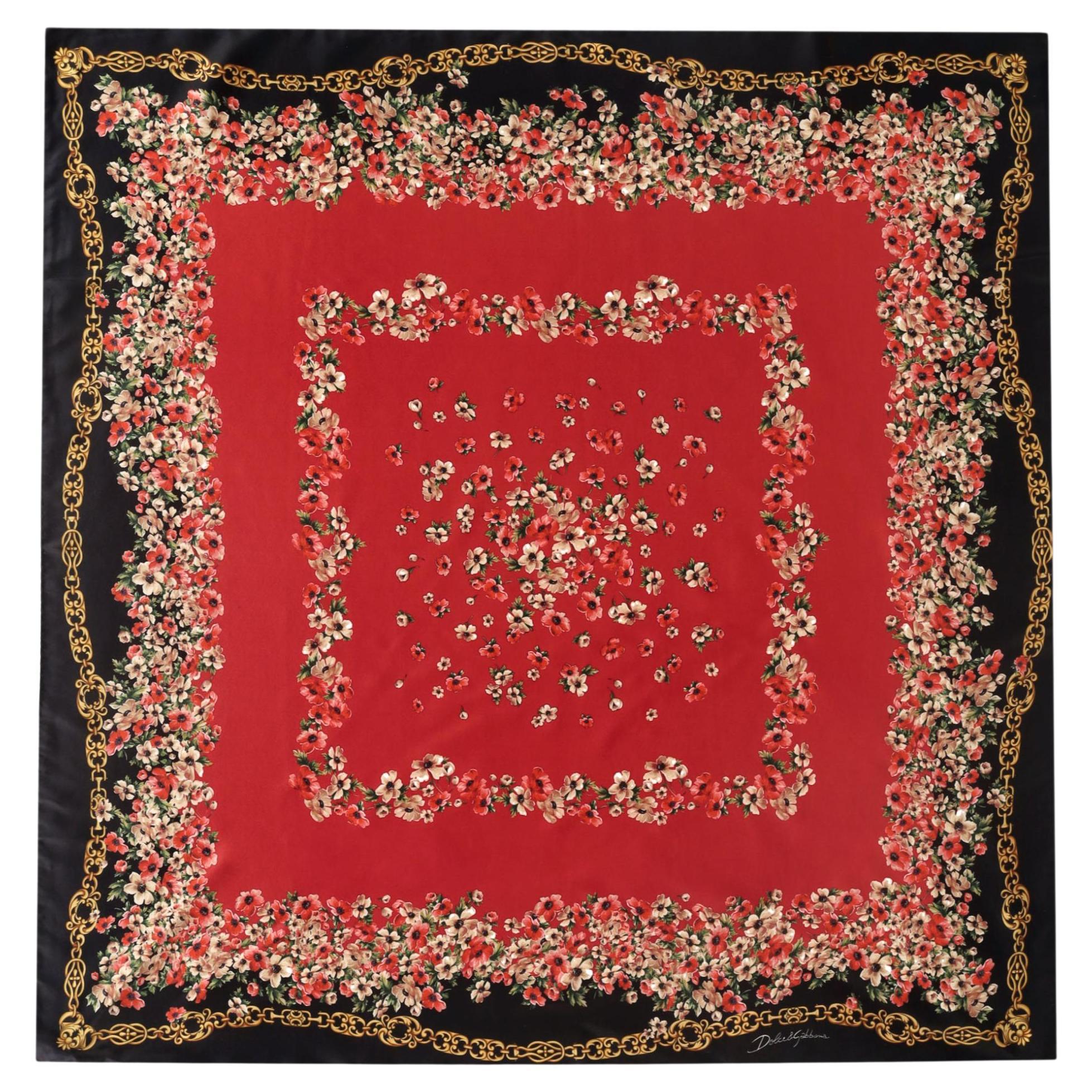 Dolce & Gabbana Floral Print Silk Twill Scarf For Sale