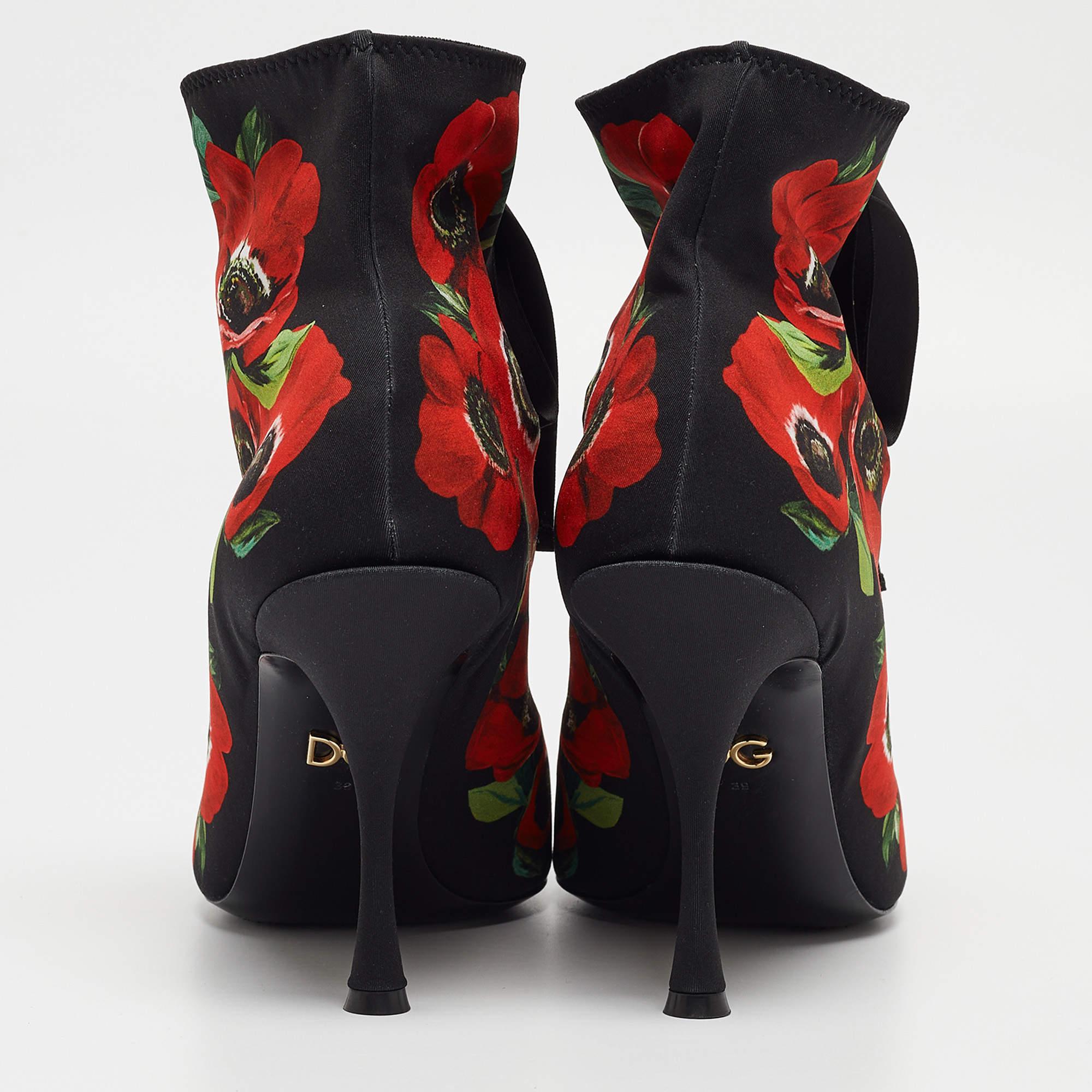 Dolce & Gabbana Floral Print Stretch Fabric Peep Toe Ankle Booties Size 39 For Sale 4