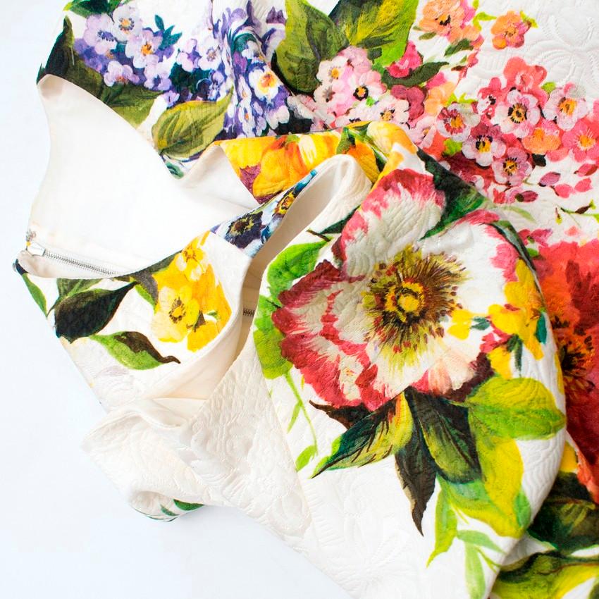 Beige Dolce & Gabbana Floral Printed Brocade Shift Dress US 8