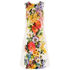 Dolce & Gabbana Etuikleid aus bedrucktem Brokat mit Blumendruck, US 8