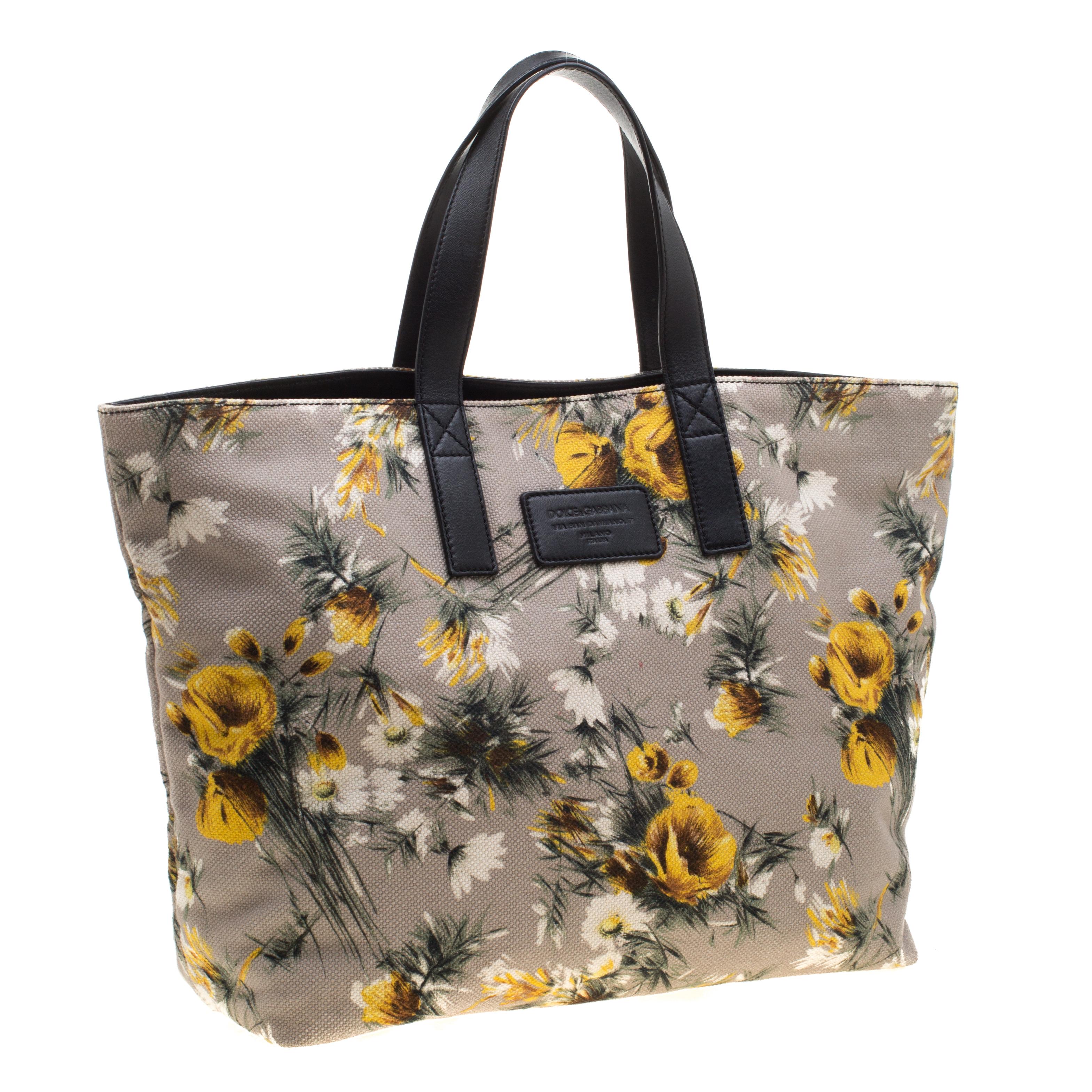 floral leather tote