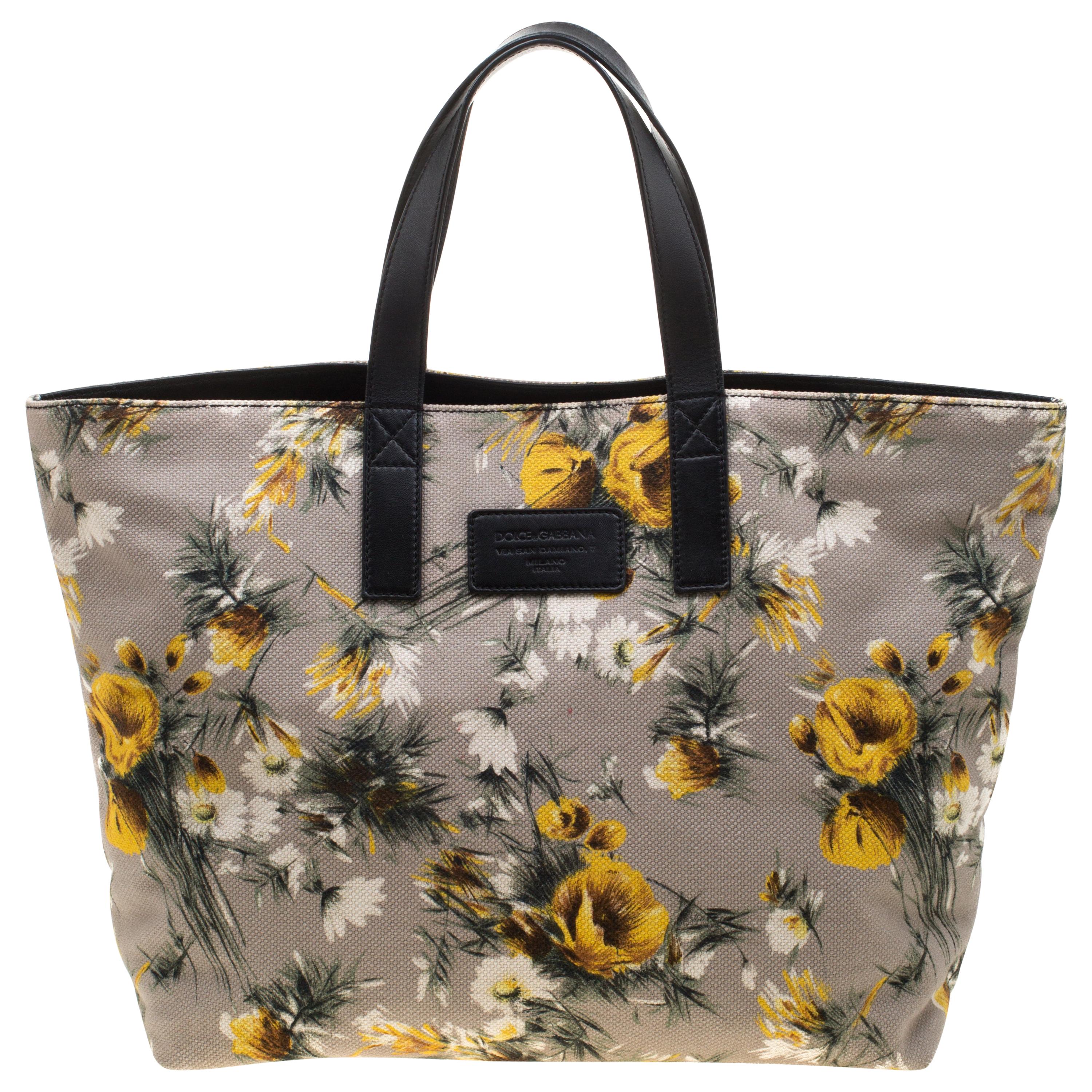 Dolce & Gabbana Floral Printed Canvas and Leather Tote