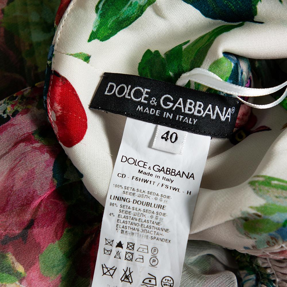 Women's Dolce & Gabbana Floral Printed Silk Waist Tie Detail Sleeveless Long Dress S