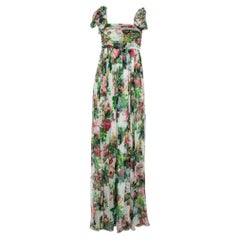 Dolce & Gabbana Floral Printed Silk Waist Tie Detail Sleeveless Long Dress S