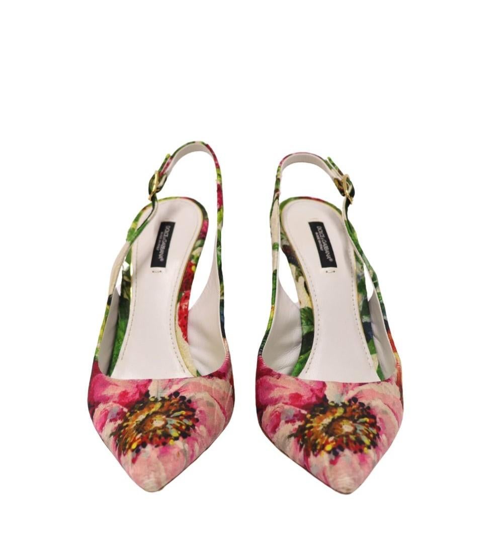Dolce & Gabbana Floral Printed Sling-back Pumps Size EU 39 In Fair Condition For Sale In Amman, JO