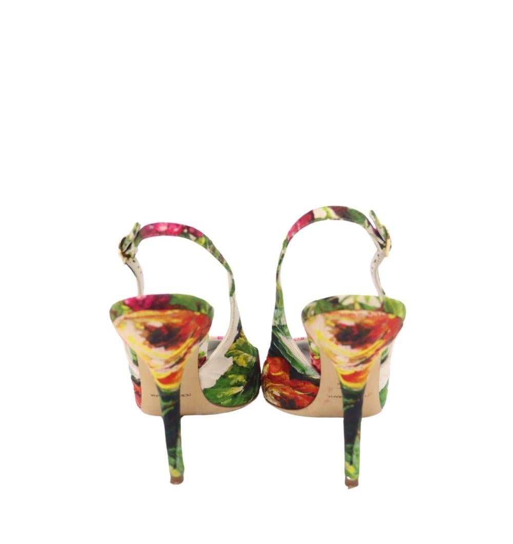 Women's Dolce & Gabbana Floral Printed Sling-back Pumps Size EU 39 For Sale