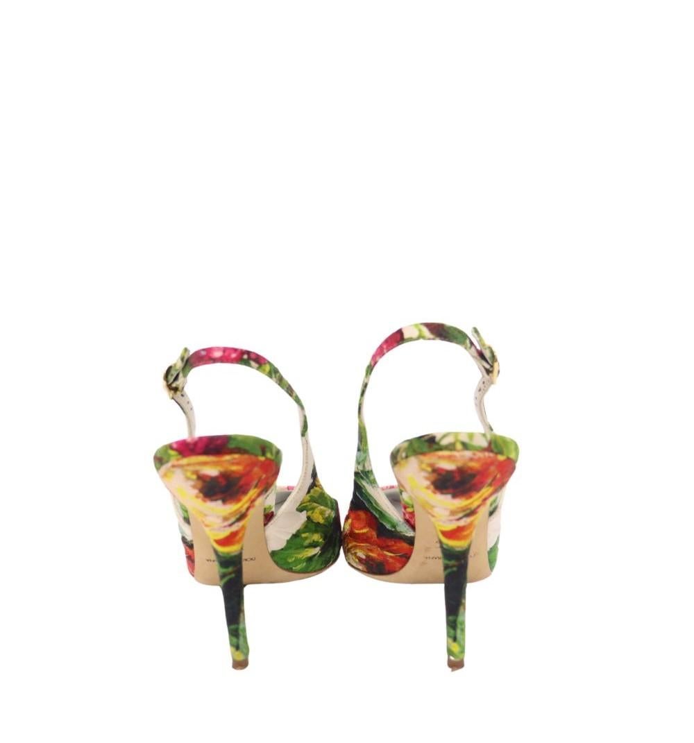 Dolce & Gabbana Floral Printed Sling-back Pumps Size EU 39 For Sale 2