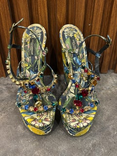 Dolce & Gabbana Floral Satin Crystal Strap Wedges