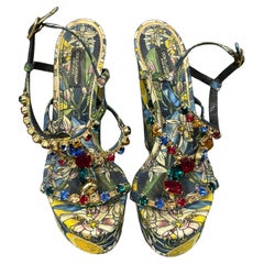 Dolce & Gabbana Floral Satin Crystal Strap Wedges