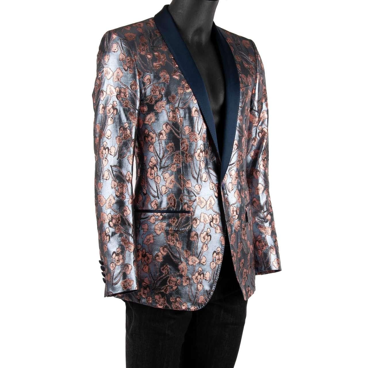 Men's Dolce & Gabbana Floral Shiny Lurex Tuxedo Blazer MARTINI Blue Pink 44 For Sale