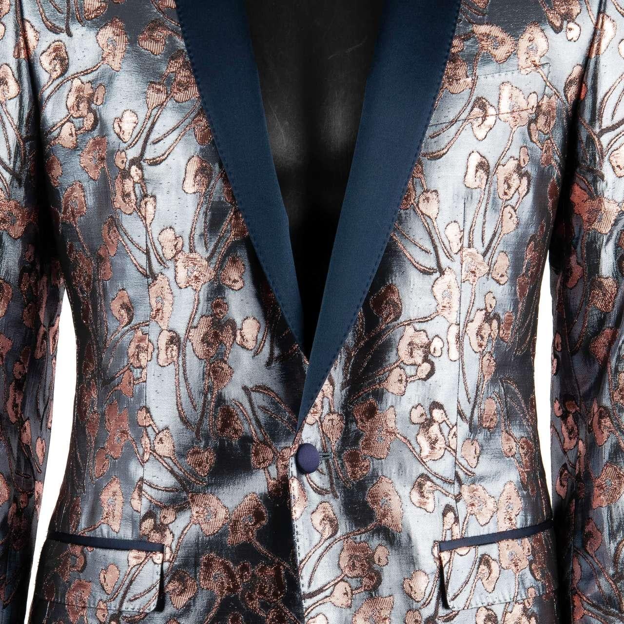 Dolce & Gabbana Floral Shiny Lurex Tuxedo Blazer MARTINI Blue Pink 44 For Sale 2