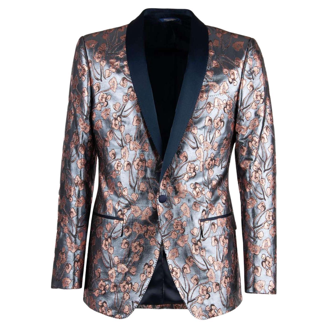 Dolce & Gabbana Floral Shiny Lurex Tuxedo Blazer MARTINI Blue Pink 44 For Sale
