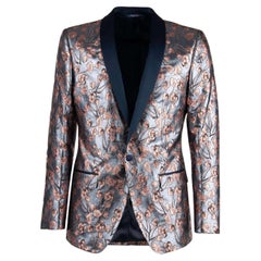 Dolce & Gabbana Floral Shiny Lurex Tuxedo Blazer MARTINI Blue Pink 44